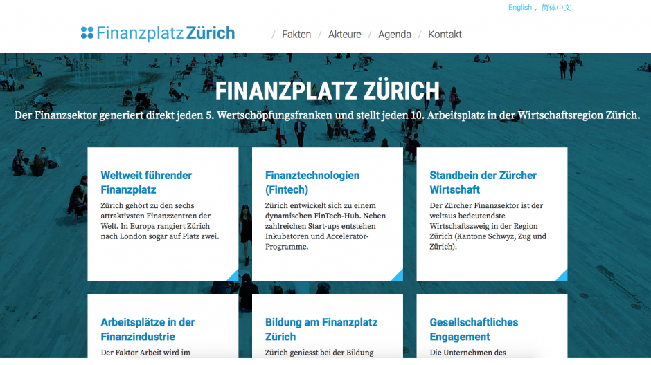 Finanzplatz Zürich: Die neue Webseite kann auch chinesisch