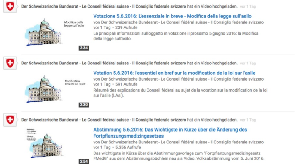 Youtube: Bundesrat informiert neu auch per Video