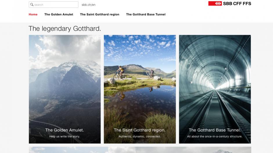 Amazee Labs: Geschichten rund um den Gotthard auf Landingpage