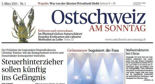 "Ostschweiz am Sonntag": Achte Sonntagszeitung in der deutschen Schweiz lanciert