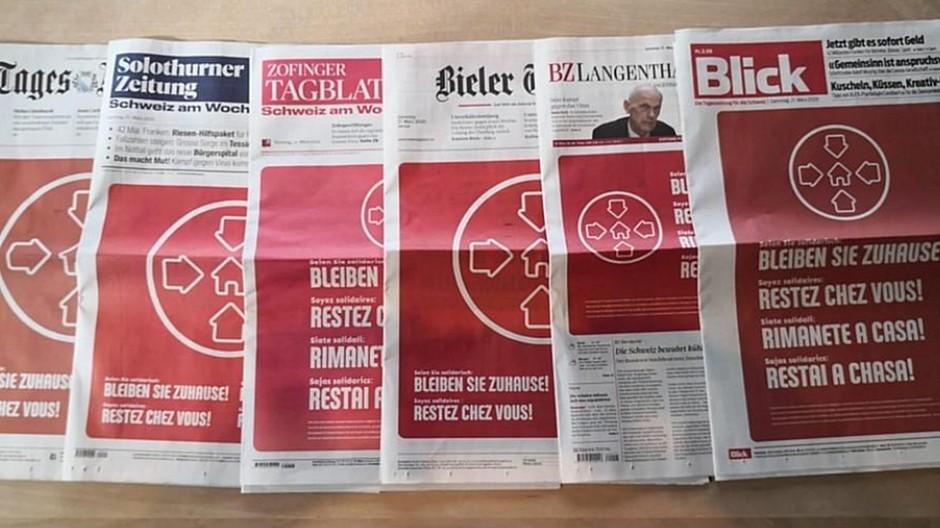 Bleiben Sie zuhause: Auch die NZZ druckt das rote Inserat