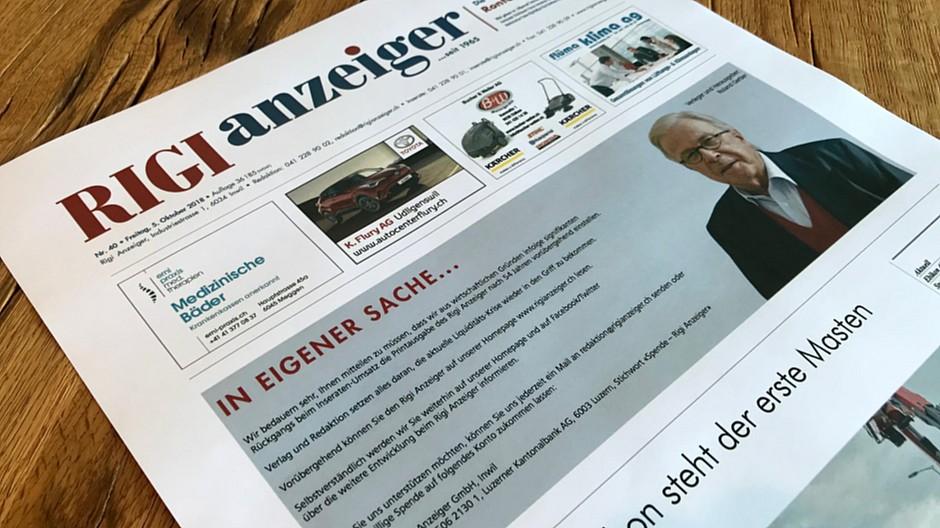 Rigi Anzeiger: Aus für die Printversion des Gratisblatts