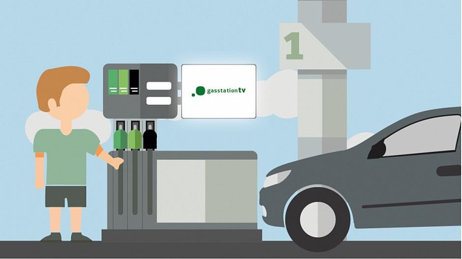 Gasstation TV: Beim Tanken etwas Werbung gucken