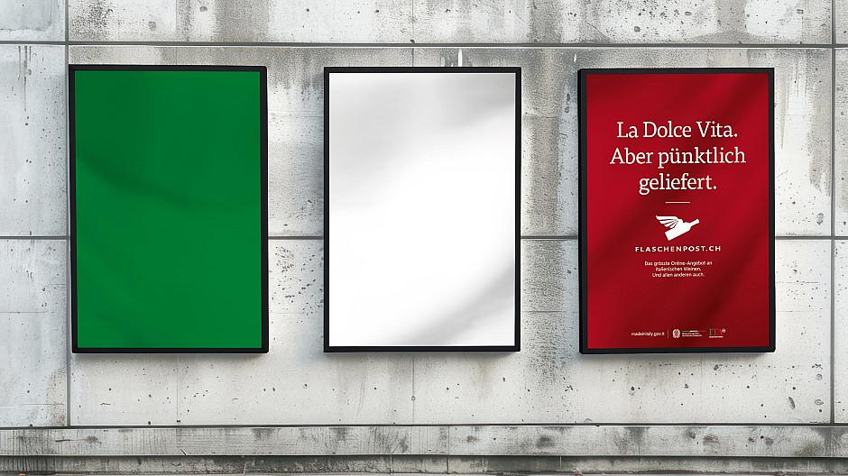 Jeff Zürich: Die italienische Trikolore wirbt für Flaschenpost.ch