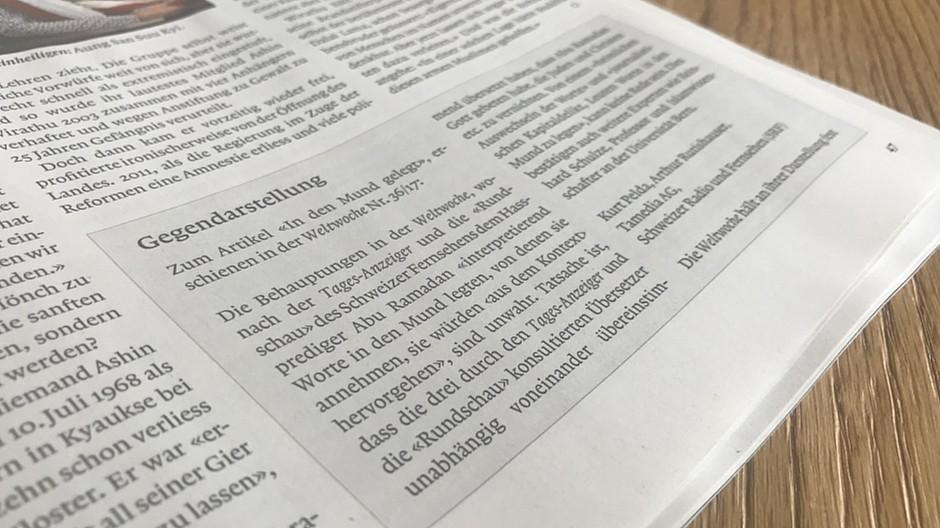 Weltwoche: Zwei Gegendarstellungen zum Hassprediger