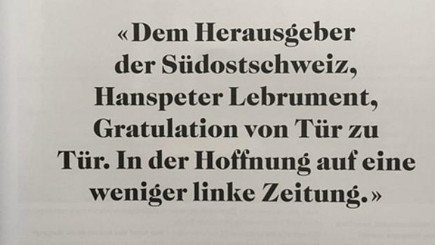 Somedia: Blocher gratuliert Lebrument
