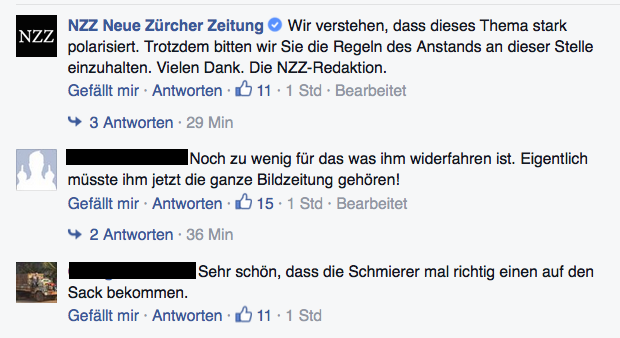 NZZ: Heftige Kommentare auf Kachelmann-Post
