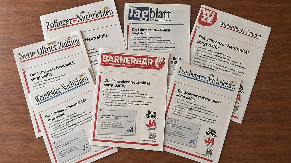 Neutralitätsinitiative: Inserat erscheint auf 23 Zeitungsfronten