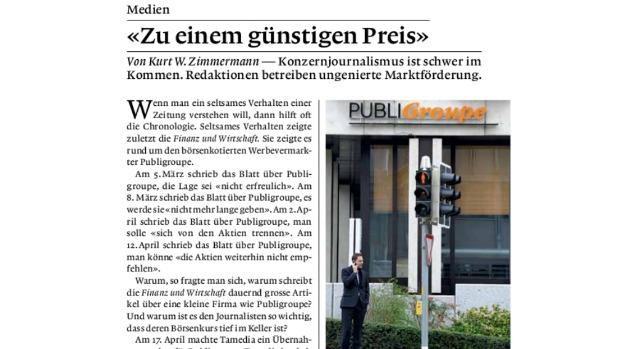 Finanz und Wirtschaft: Happige Vorwürfe von Kurt W. Zimmermann