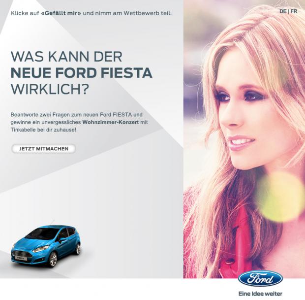 Tinkabelle wirbt für den neuen Ford Fiesta.